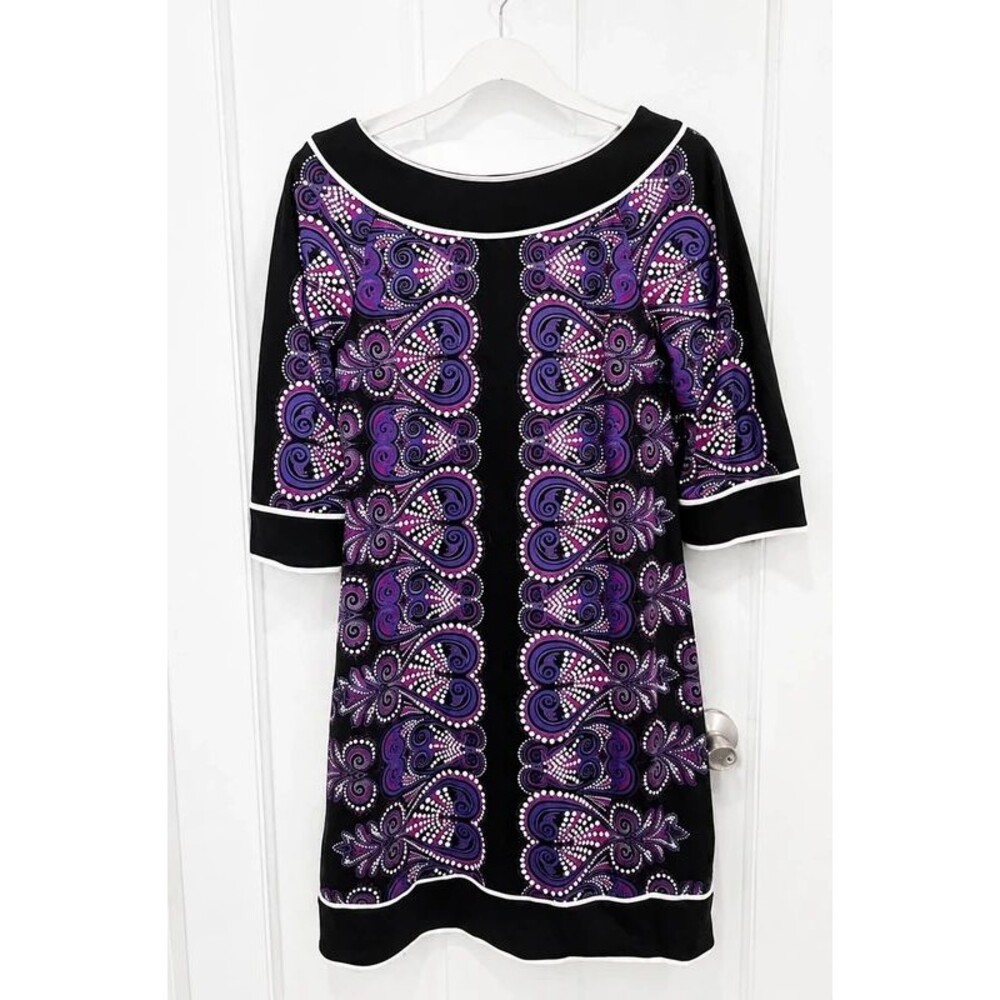 New Directions Purple Black Paisley Print Sheath Dress Women’s Size 8